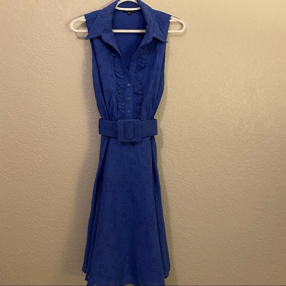 City Chic | Blue 1950's Fit & Flare Shirt Dress | Size XS 14/16 - Picture 2 of 11